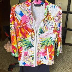 Floral Zip-Front Women's Jacket - Pink Multi